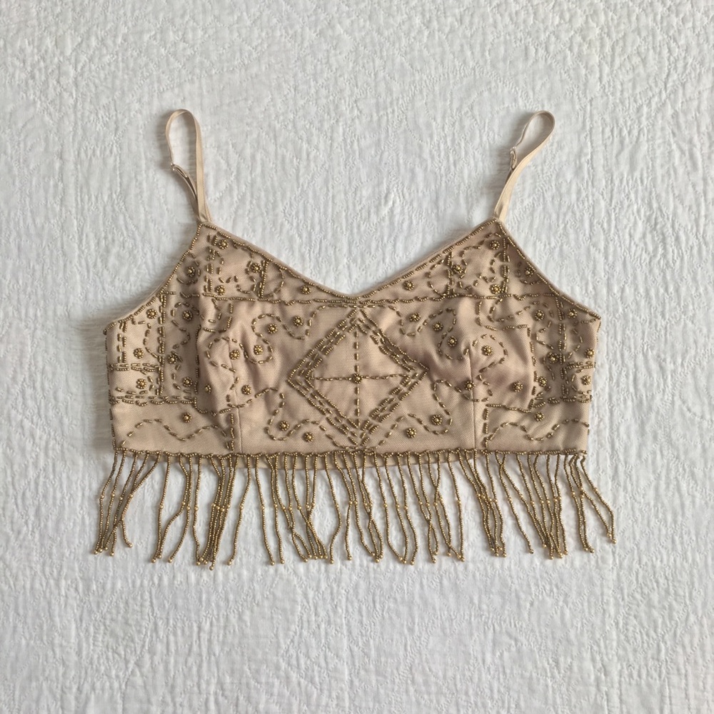 Gold Beaded Tan Crop Top NWT